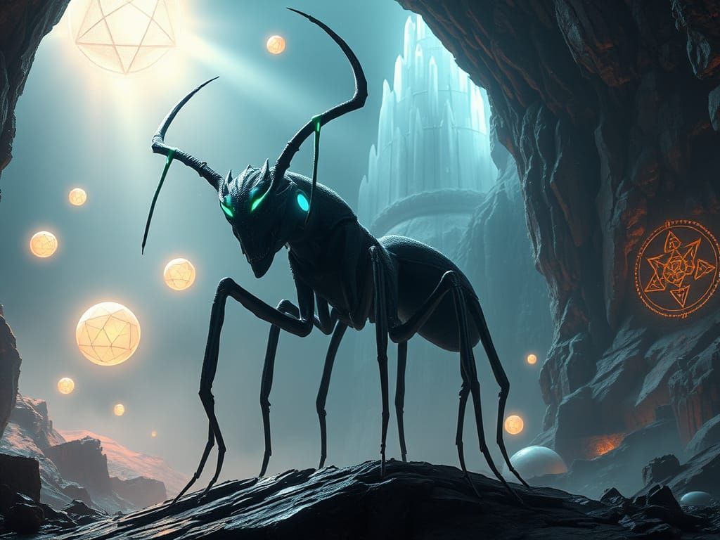 Alien Ant Queen in Crystalline Cavern - Fantasy Concept Art