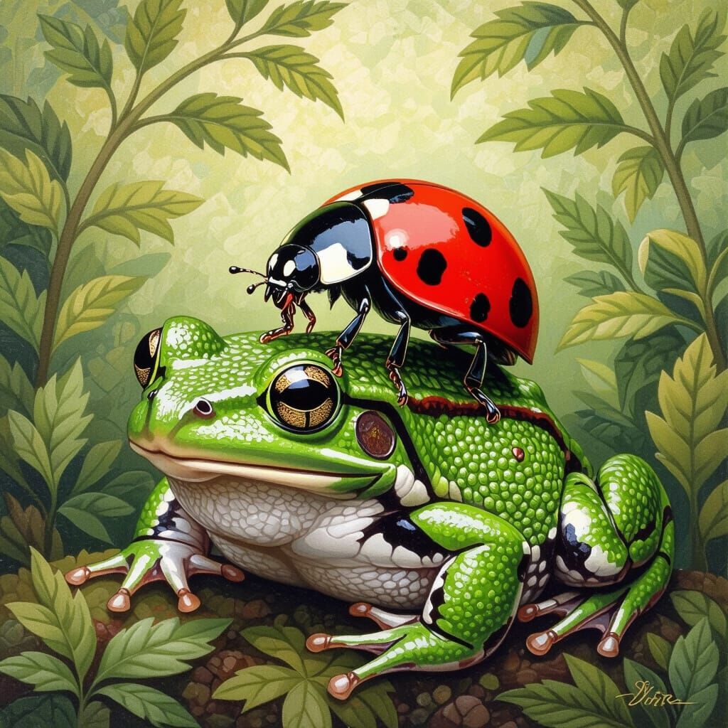 Ladybug and Frog in Naturalist Style