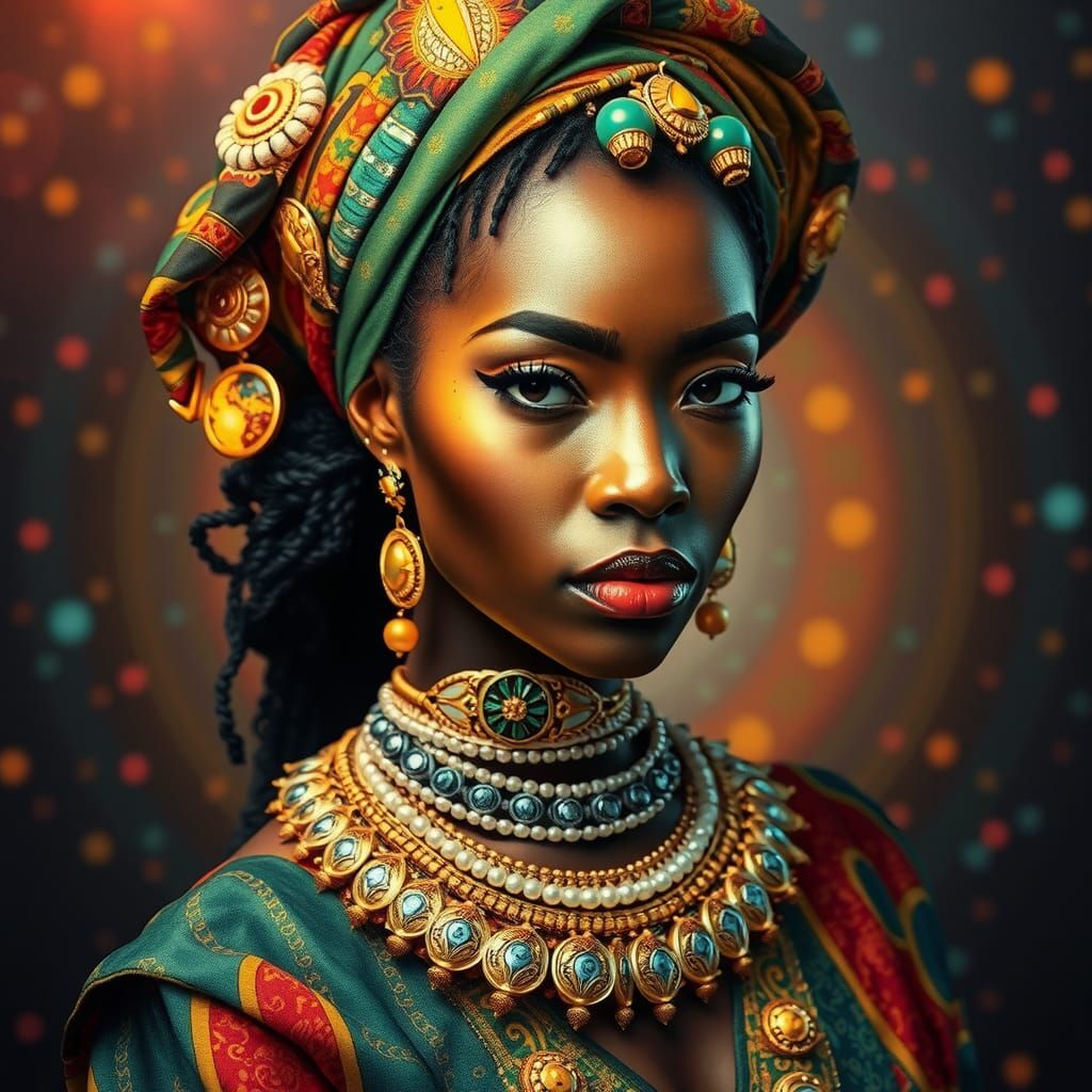 Naomi Campbell Portrait in Afro-Futuristic Style