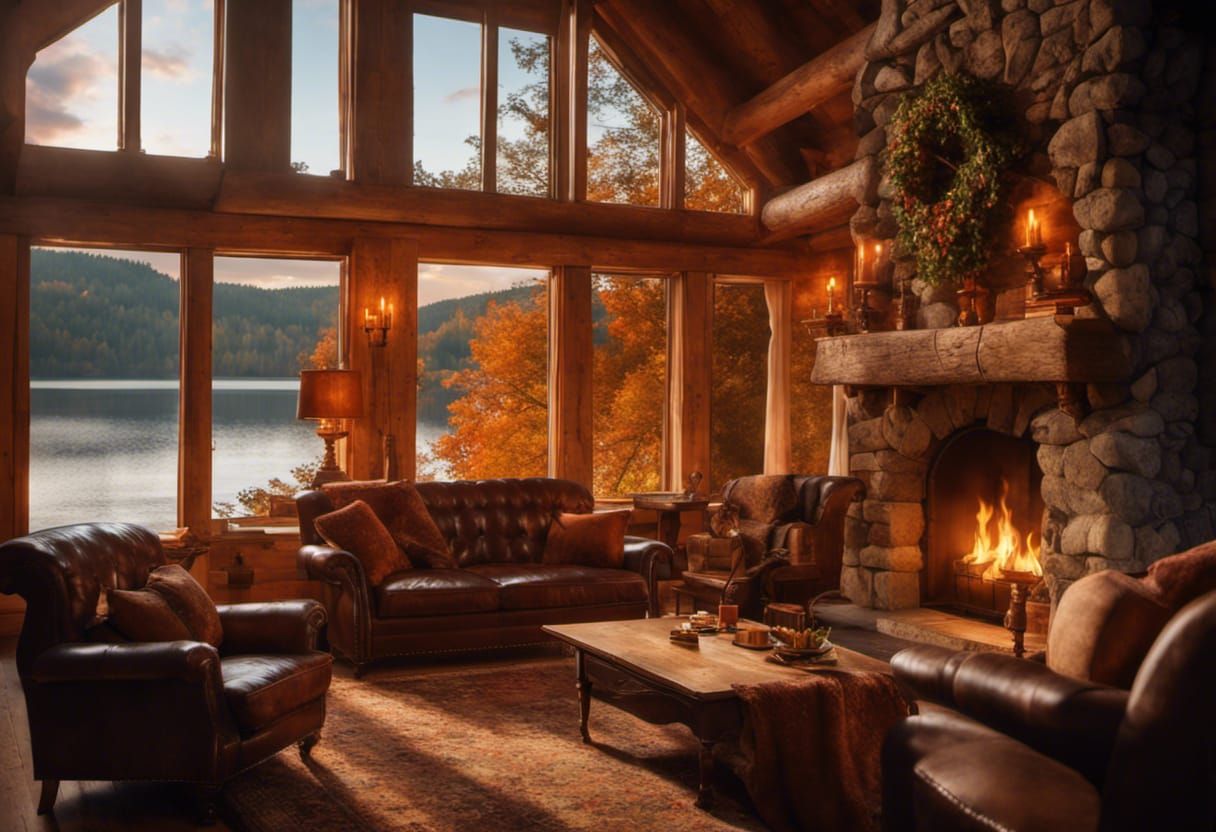 Cozy Cabin Interior at Magic Hour