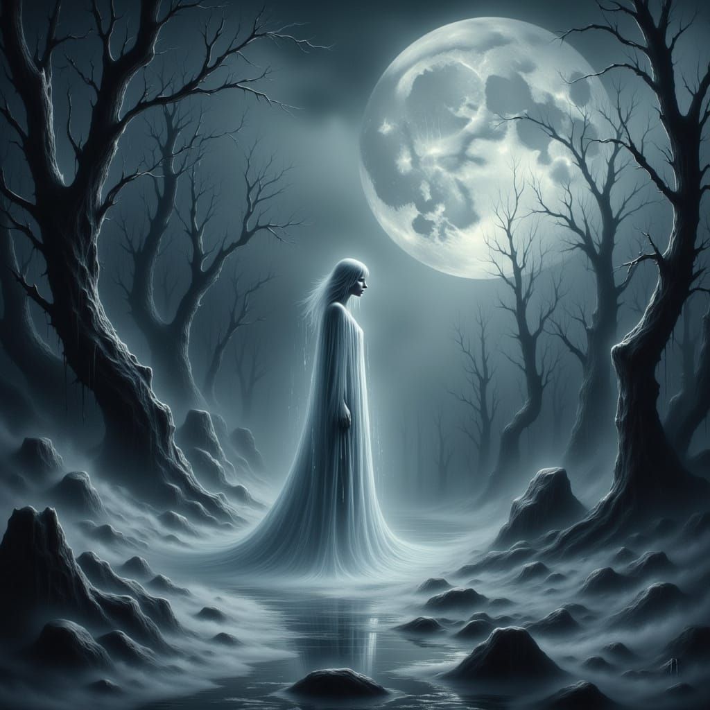 Spectral Girl in Petrified Winter Forest