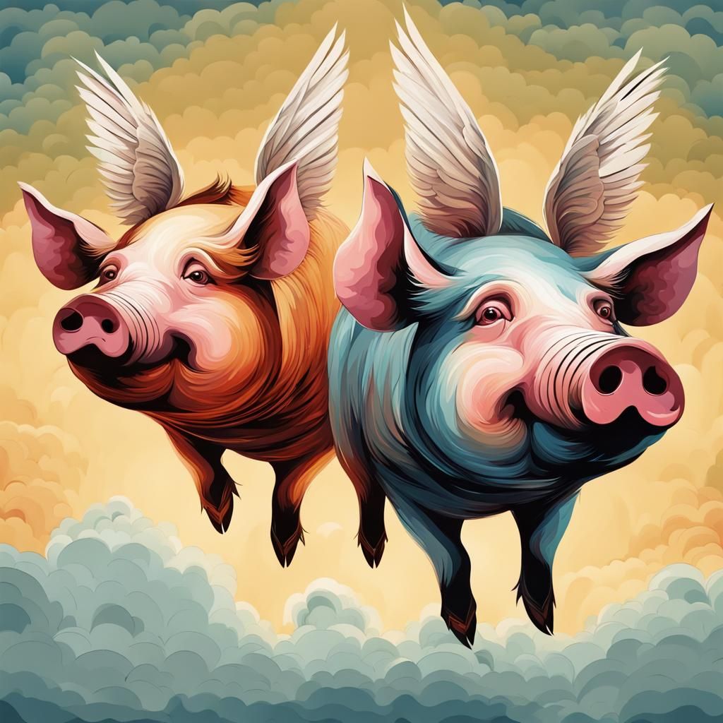 Whimsical Flying Pigs in Abstract Art Style