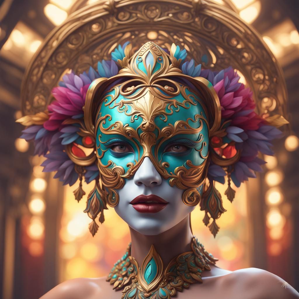 Intricate Mardi Gras Mask Portrait in Digital Art Style