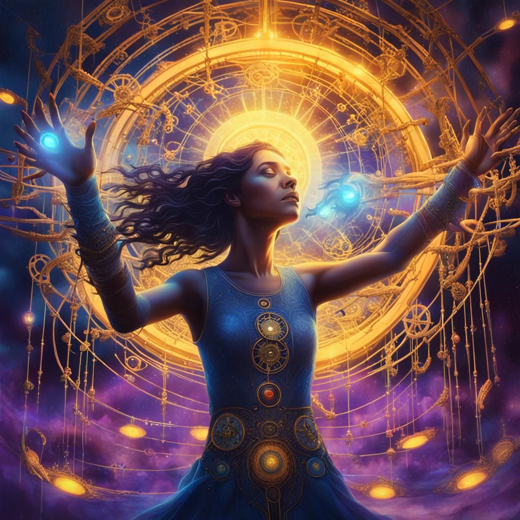 Psychic Woman Influencing Mechanical System in Digital Art