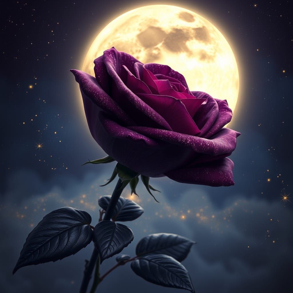Gothic Rose Blooms Under Starry Night Sky