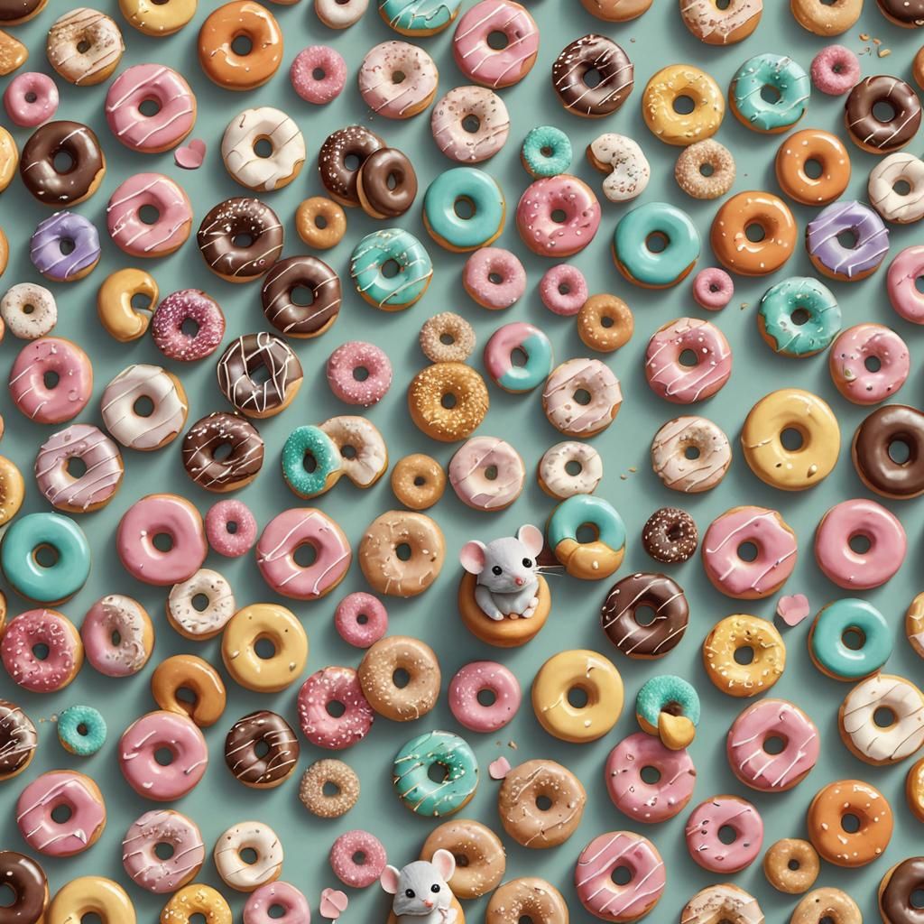 Whimsical Mouse Surrounded by Donuts Illustration