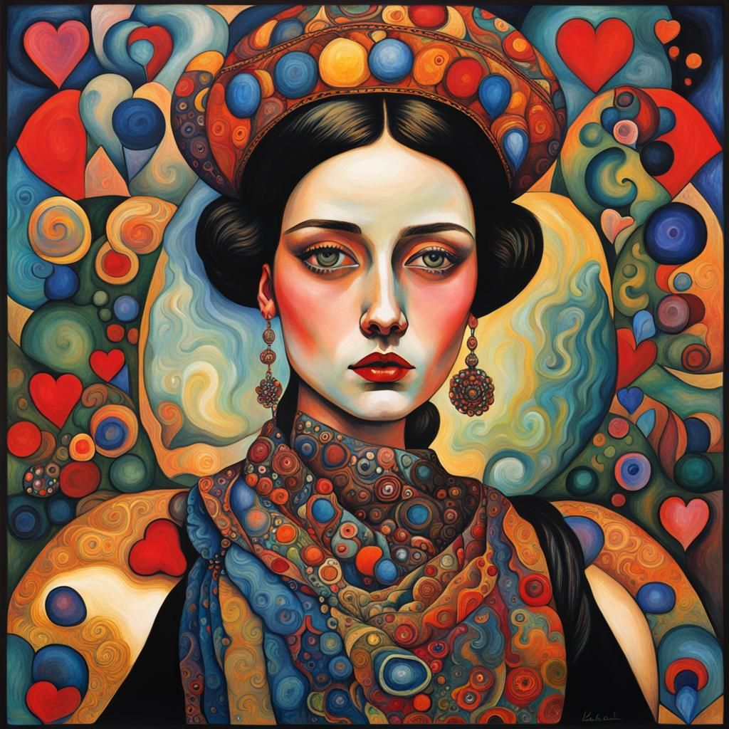 Surreal Queen of Hearts in Bohemian Style