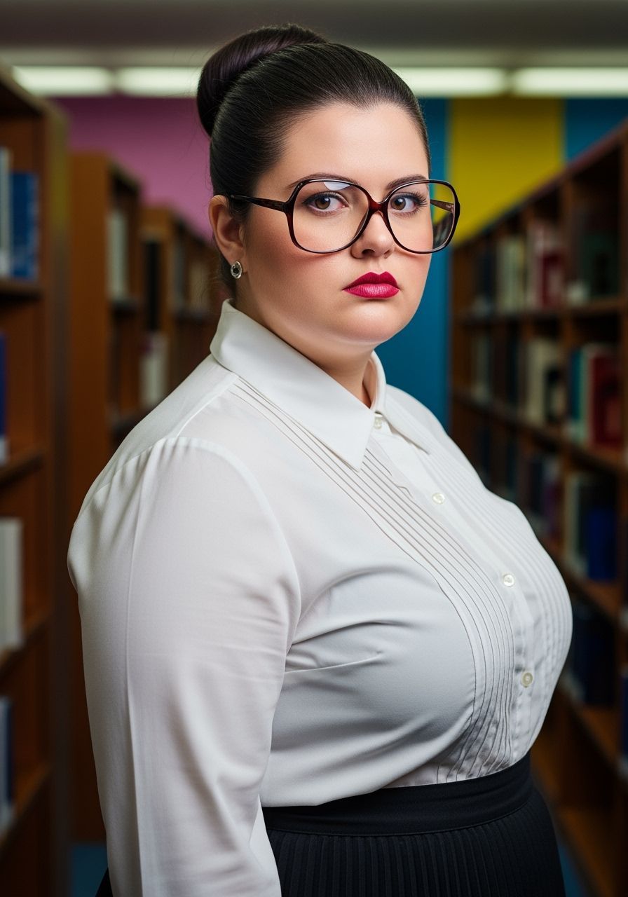 Dour Librarian in Hyperrealistic Portrait