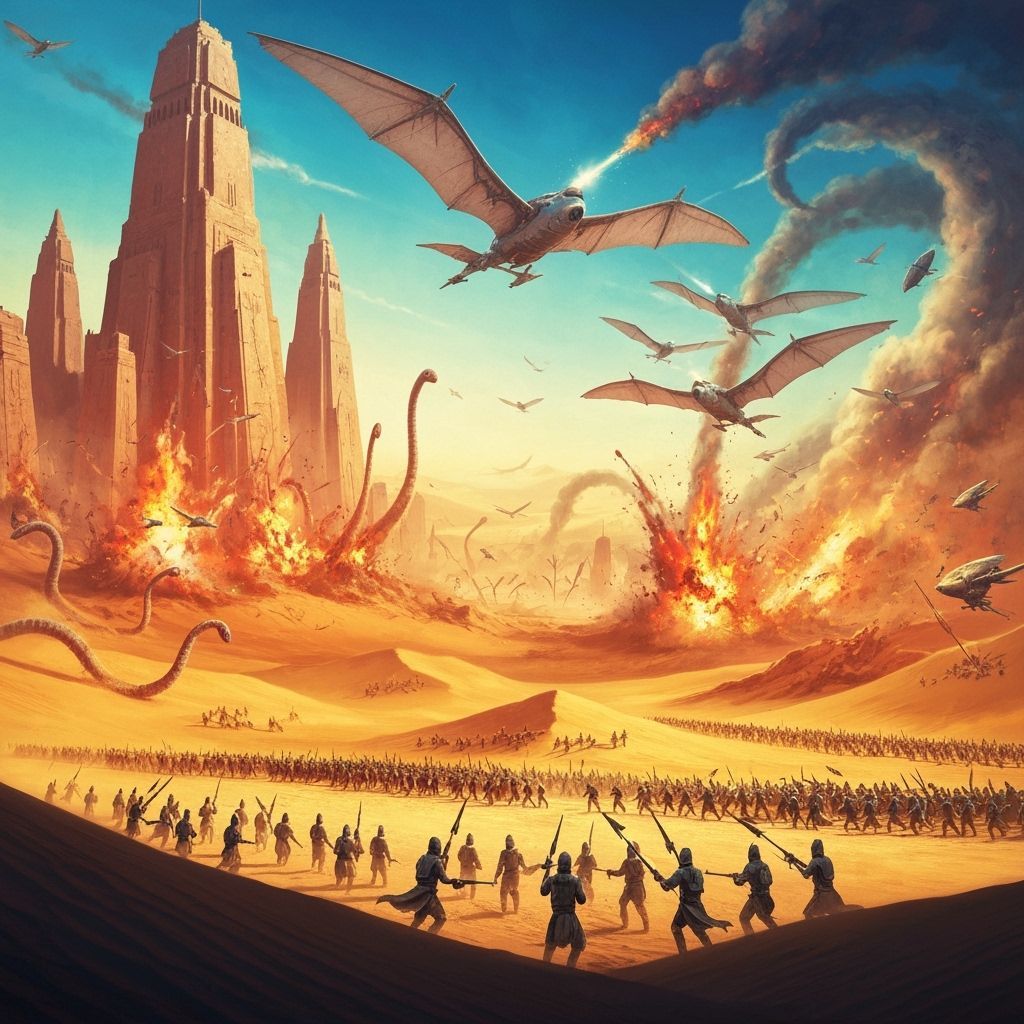 Surrealism style war scene in Dune Empire..  a great battle ...