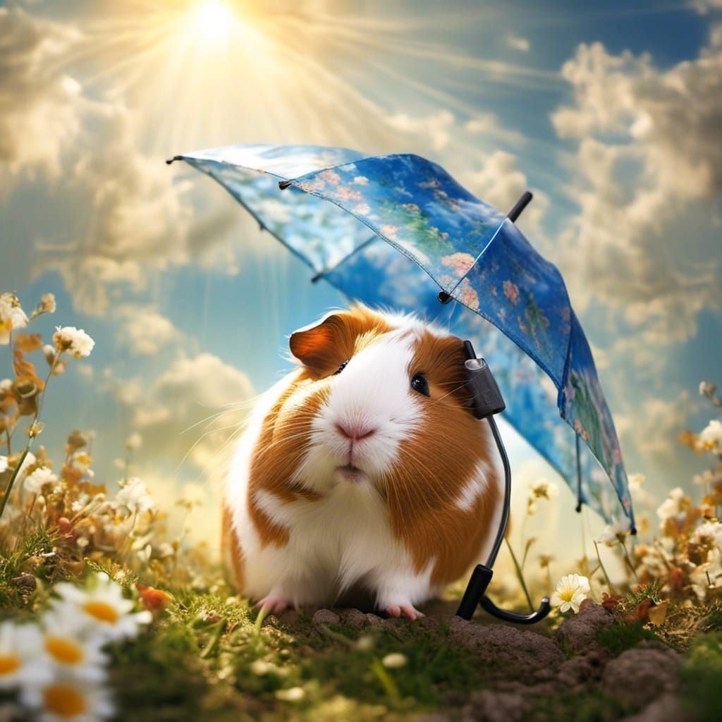 Guinea Pig Under Umbrella in Divine Sunshine