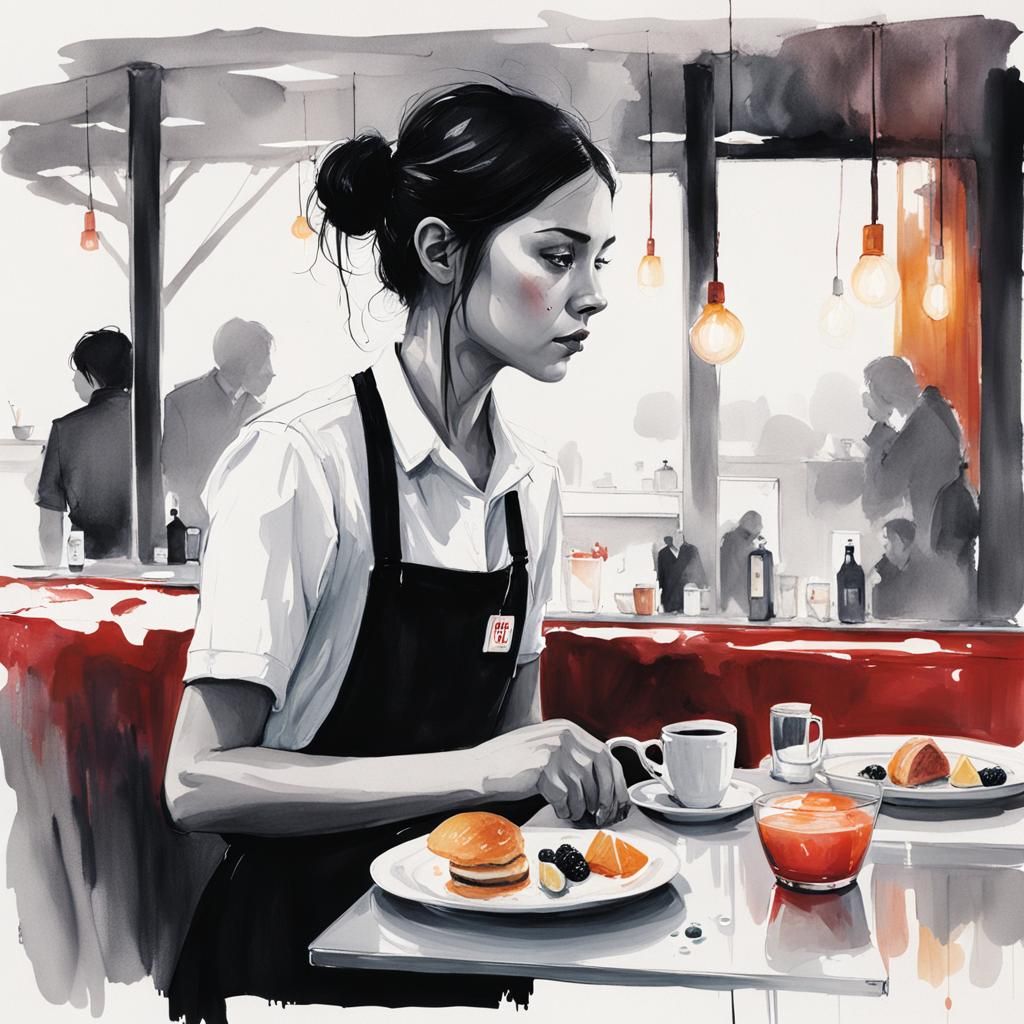 Storybook Portrait of a Waitress in Diner
