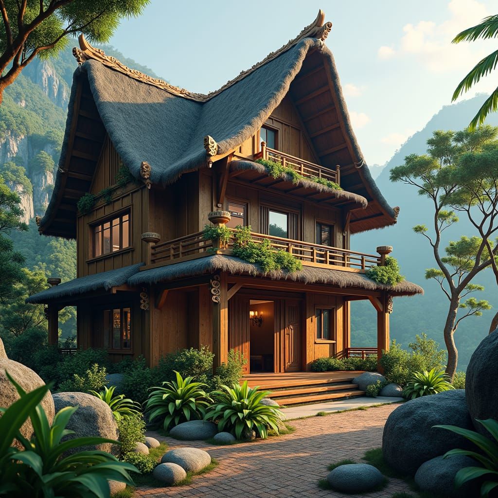 Modern Ifugao House in Lush Fantasy Landscape