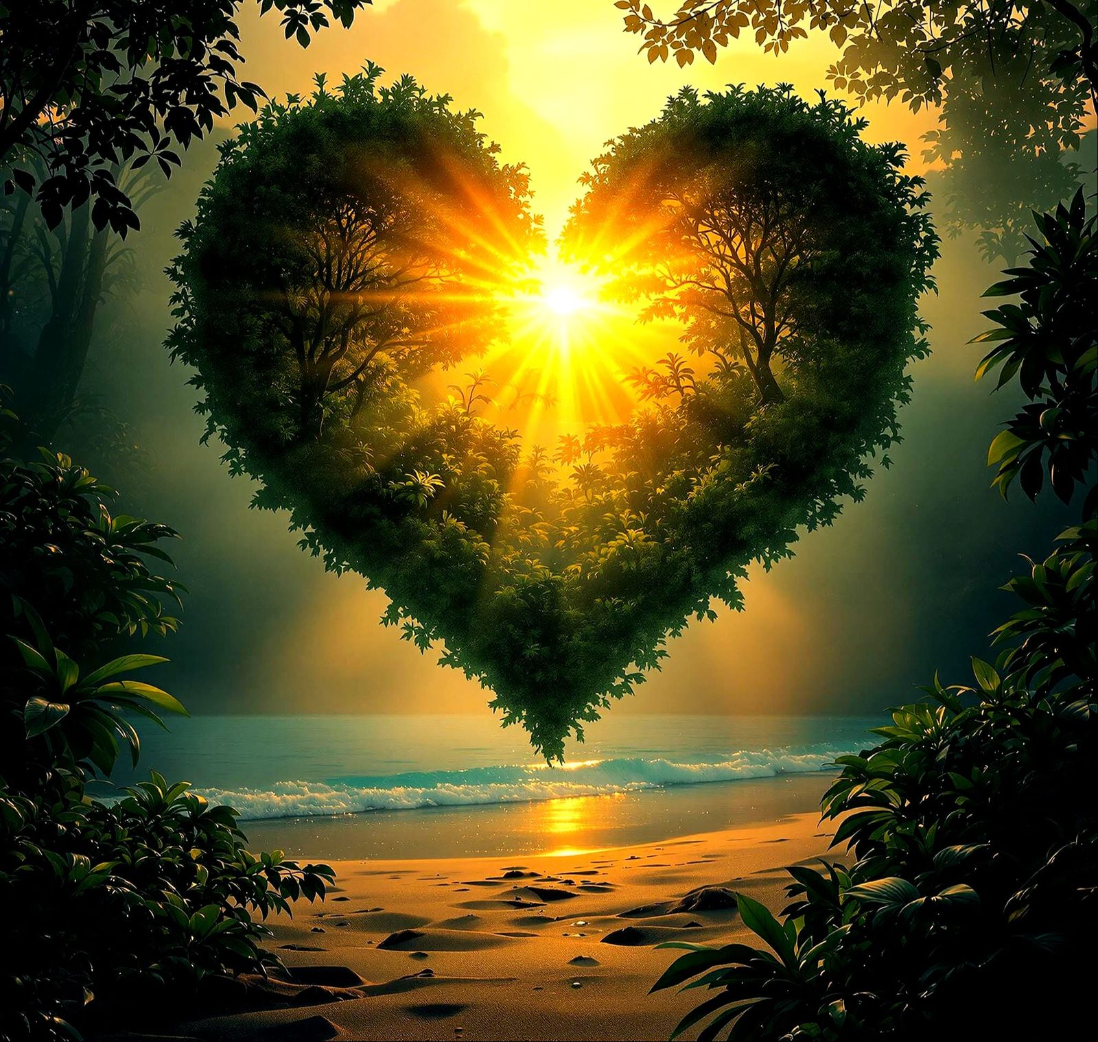 Romantic Jungle Fantasy in Vibrant Sunset Colors