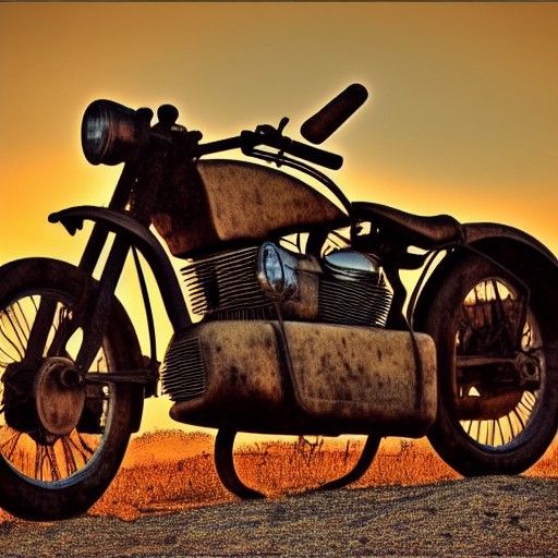 Steampunk Motorbike at Sunset