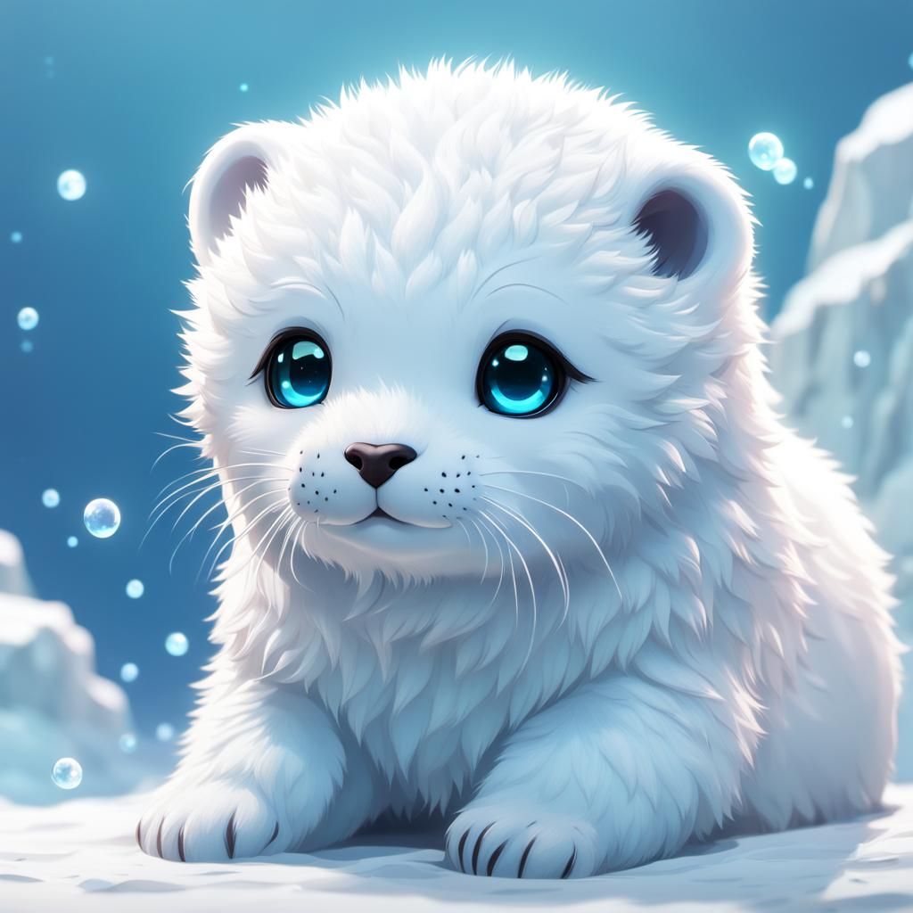 Adorable White Seal Cub in 3D Anime Art Style