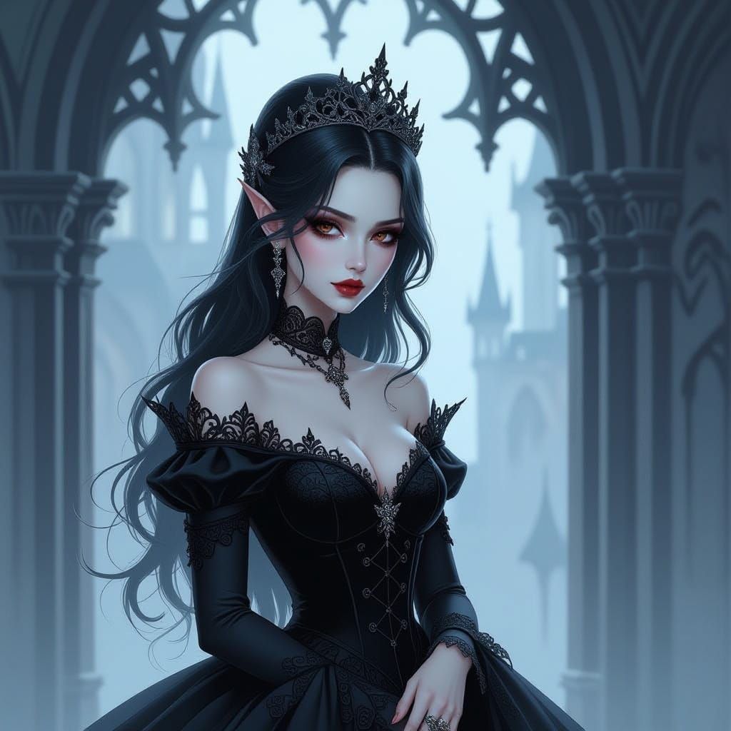 Gothic Vampire Princess in Soft Digital Painting Style