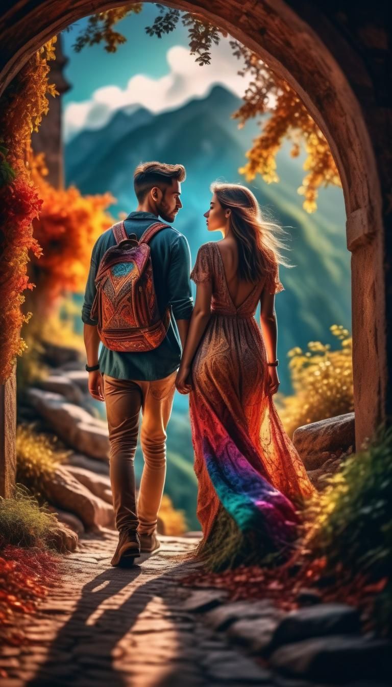 Lovers Explore a Vibrant World: 8K Resolution Art
