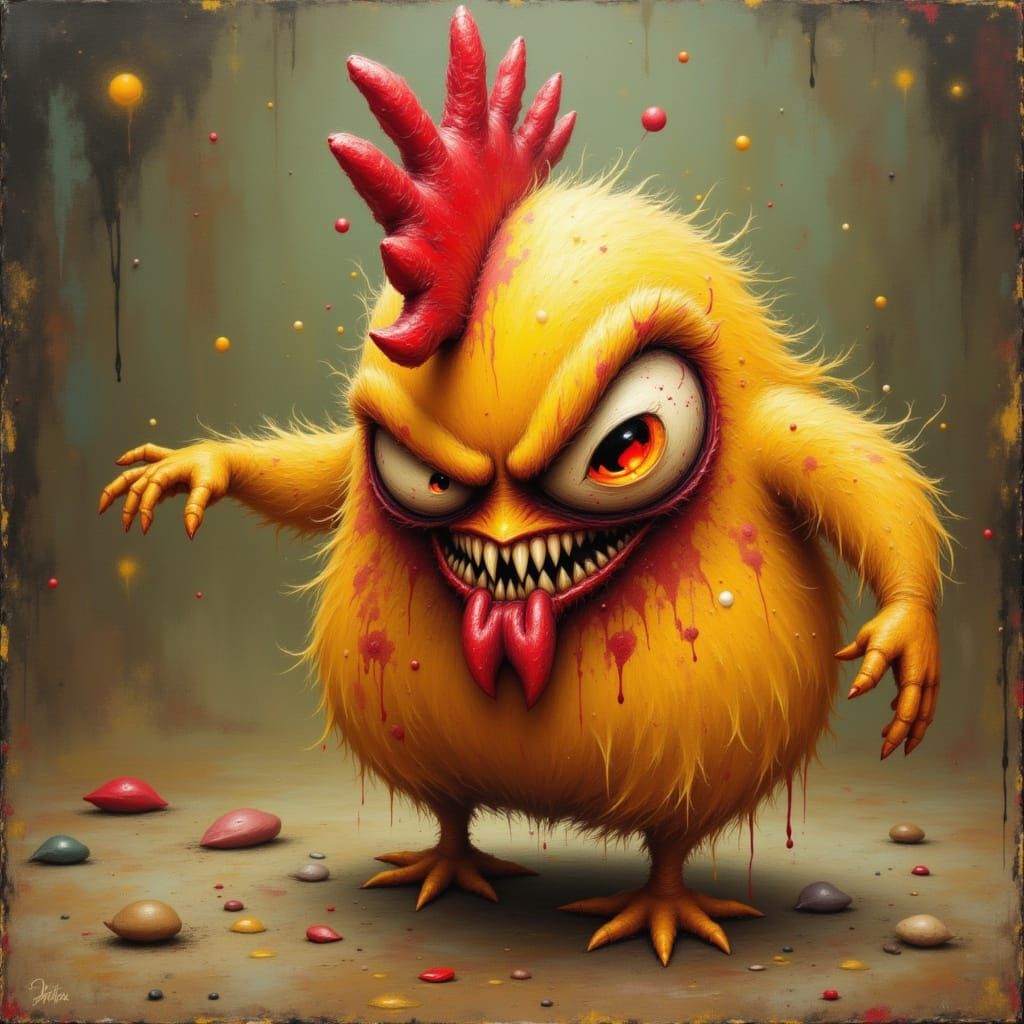 Grumpy Cartoon Chicken Displaying Anger