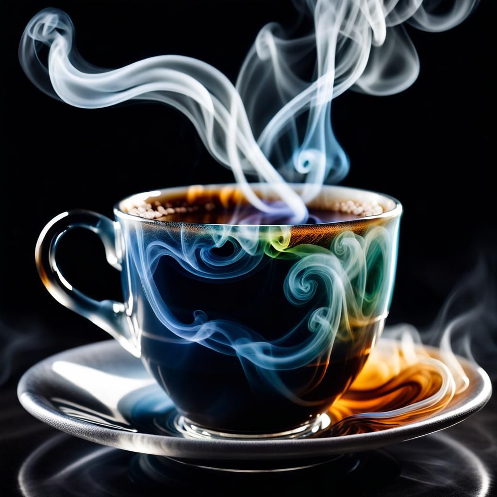 Ethereal Coffee Cup Made of Colored Smoke