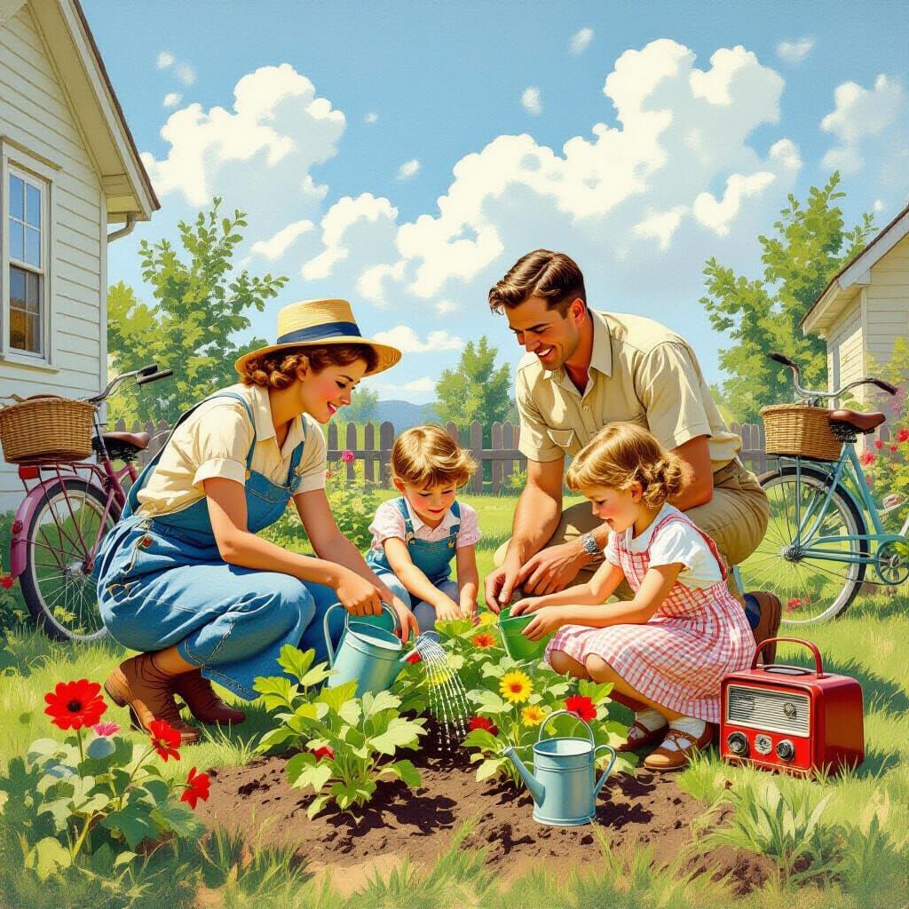 Victory Garden Scene in Rockwell Style