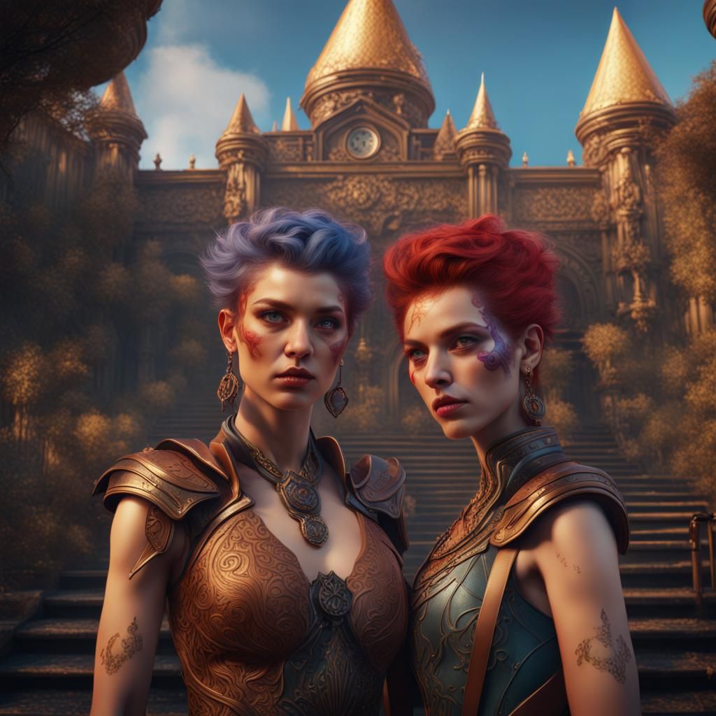 Lesbian Women: Detailed Matte Painting in Deep Color