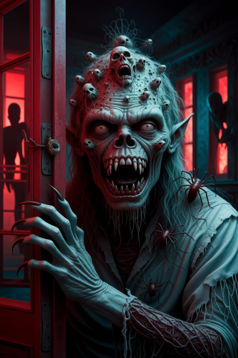 Nightmarish Demon Apparition in Dark Bedroom Photograph