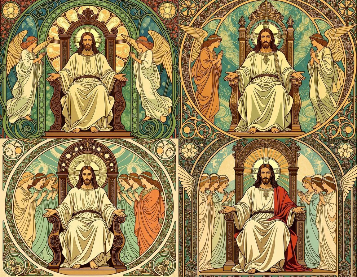 Jesus Enthroned Surrounded by Heavenly Hosts, Art Nouveau