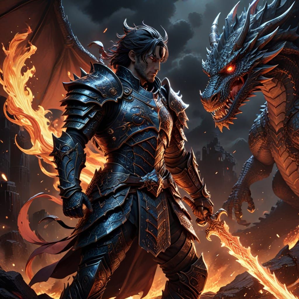 Dragon Knight Charges Forward in Epic Anime Style