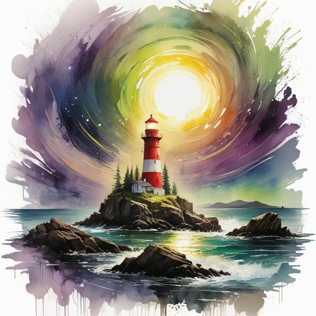 Lighthouse Under Magical Aurora Borealis