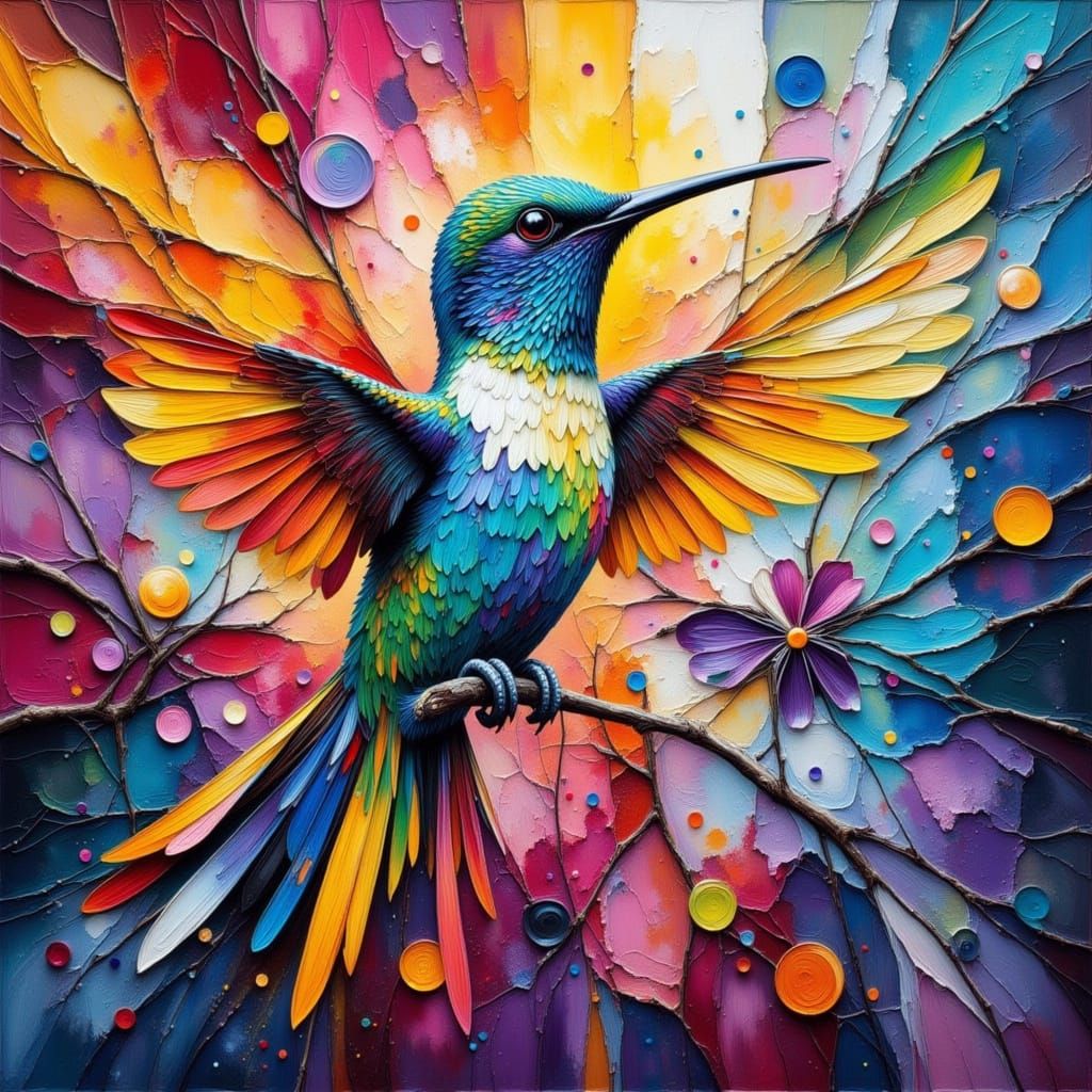 Hummingbird in Sacred Geometry, Impasto Style