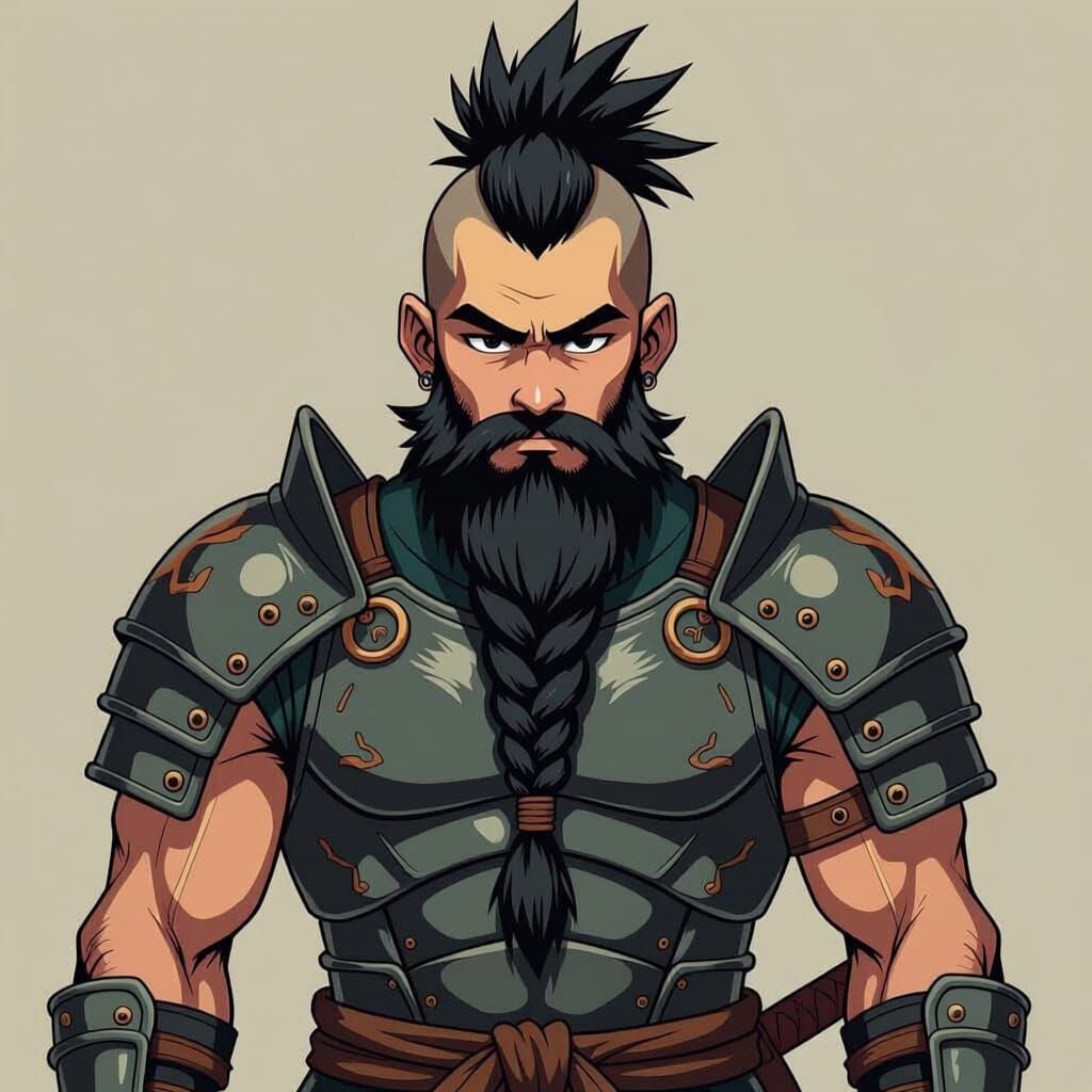 Slim Dwarf Warrior with Mohawk in Anime Style