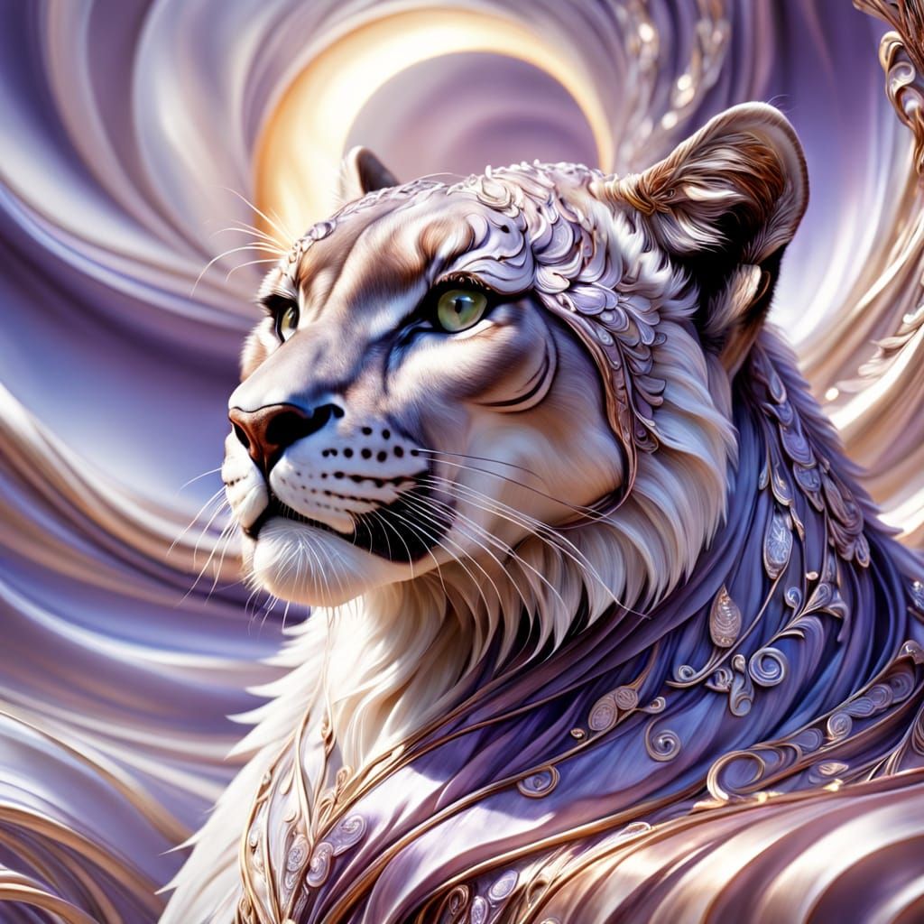 Majestic Cougar in Lavender and Rose Gold Futuristic Landsca...