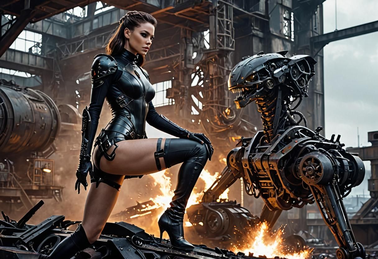 H R Giger (beautiful girl officer in short black uniform hig...