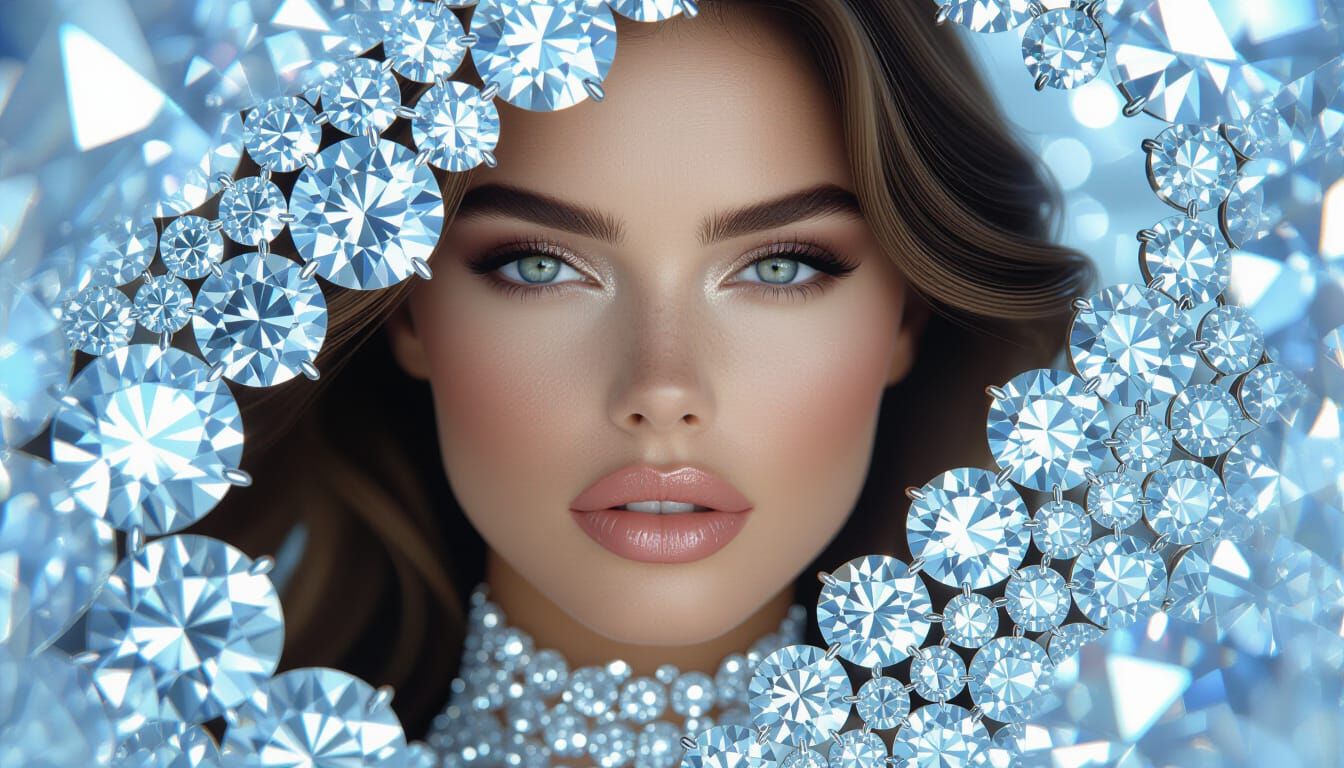 Woman's Face Emerges From Shimmering Diamond Tapestry