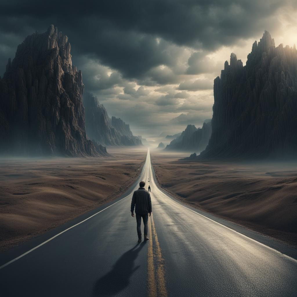 Solitary Man on Endless Road: Digital Matte Painting