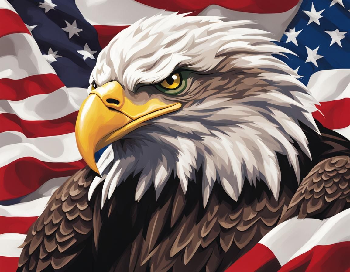 Bald Eagle with USA Flags: American Pride