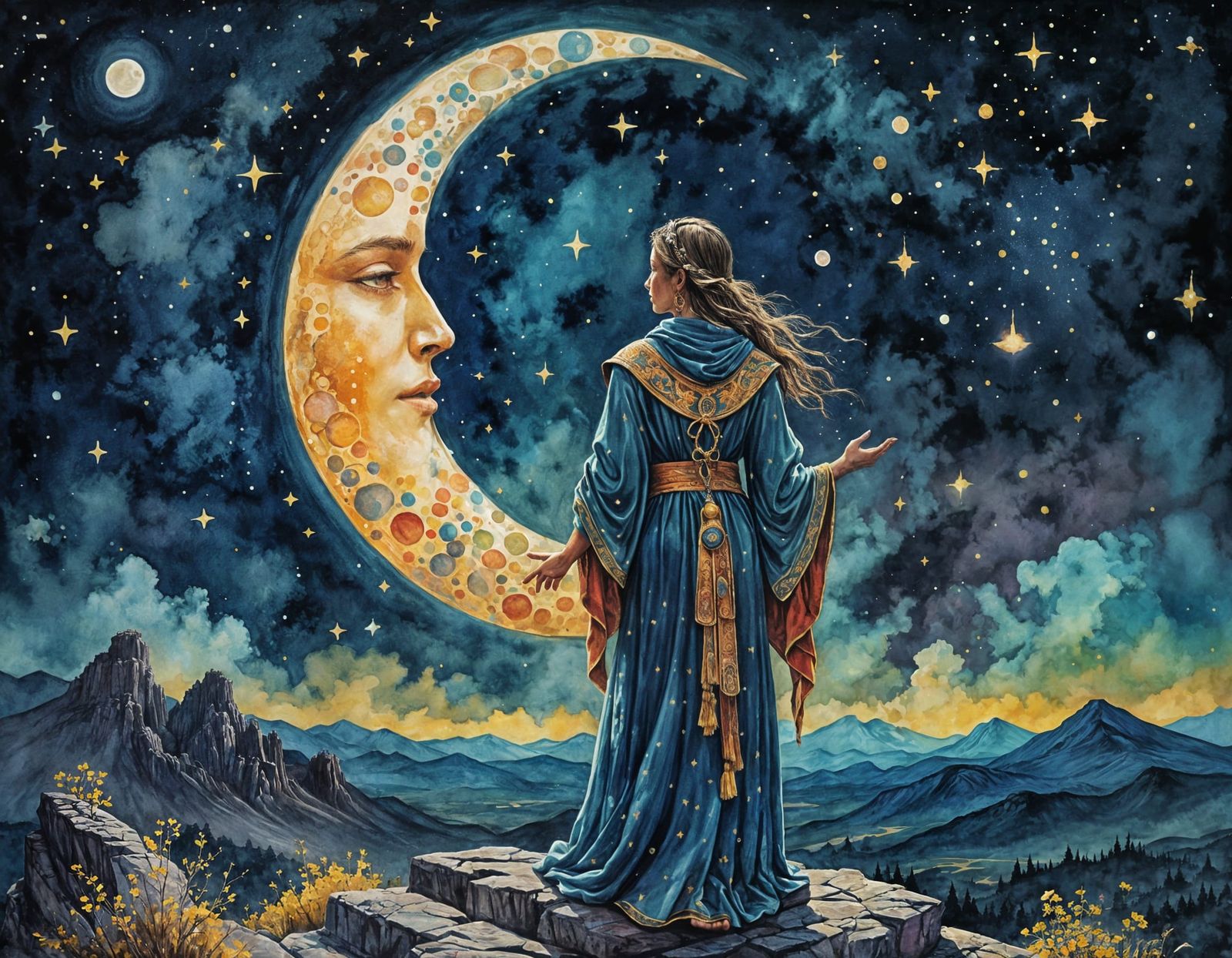 Moon Priestess in Gouache Style