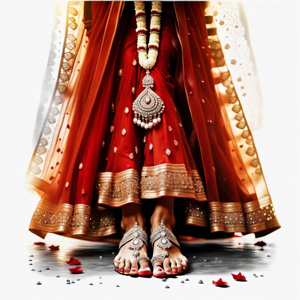 Indian Bride's Feet: Hyperdetailed Charcoal Drawing