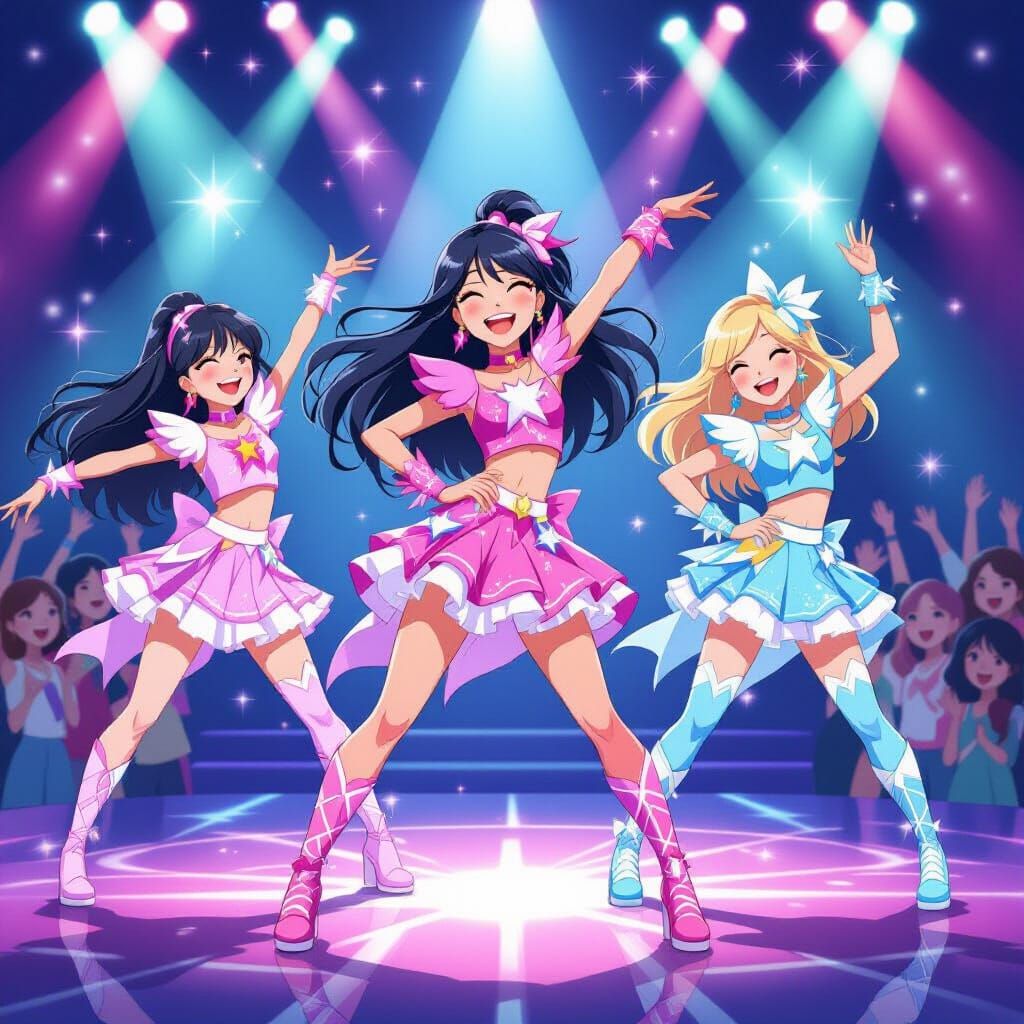 K-Pop Stars Perform on Stage in Digital Art