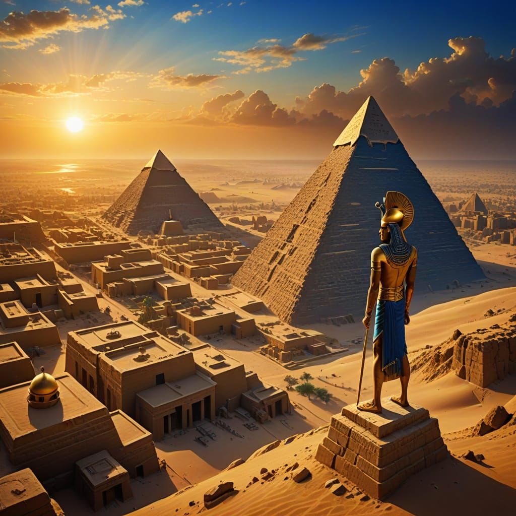 Majestic Pharaoh Surveys Egyptian Empire from Golden Heights