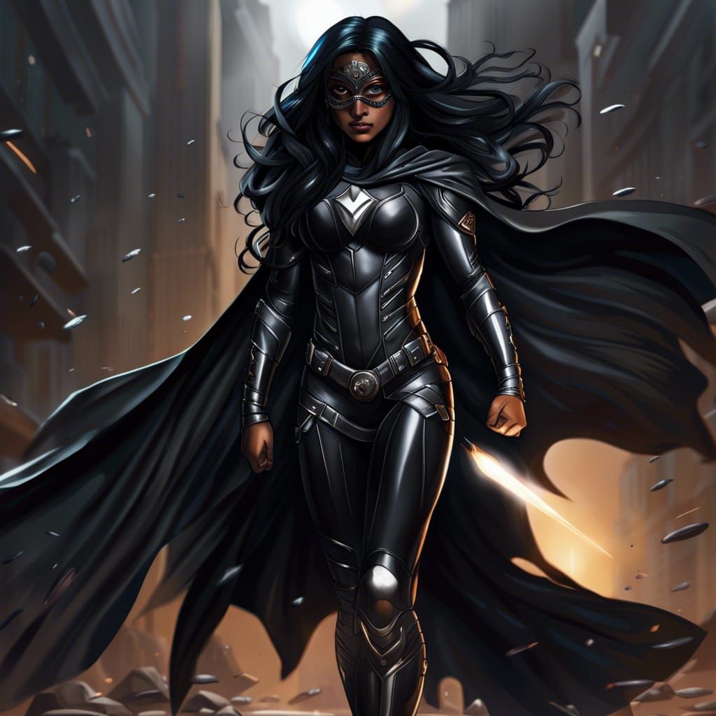 Indian Superheroine Brooding on Rooftop at Night