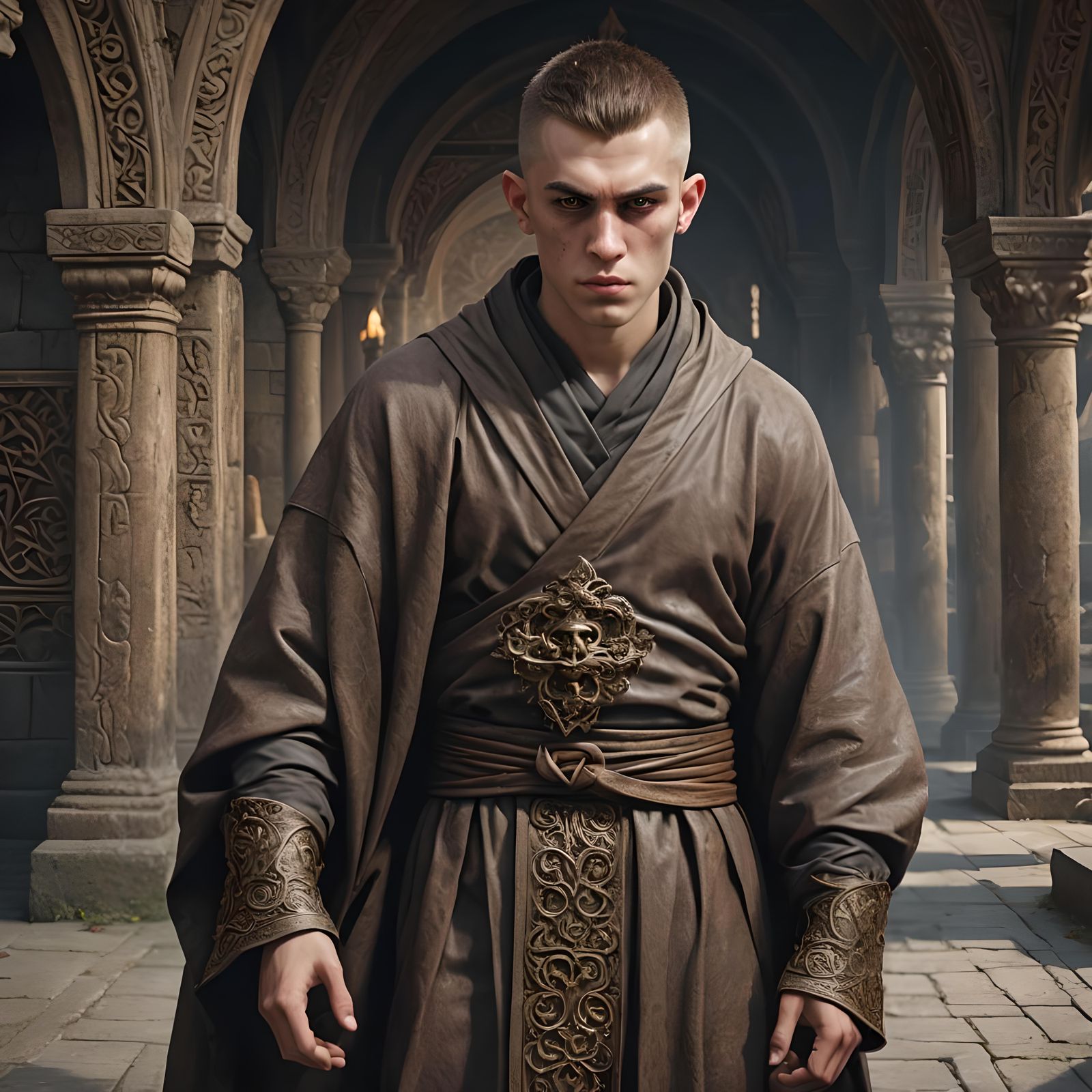Evil Monk Portrait in Hyperrealistic 3D Rendering