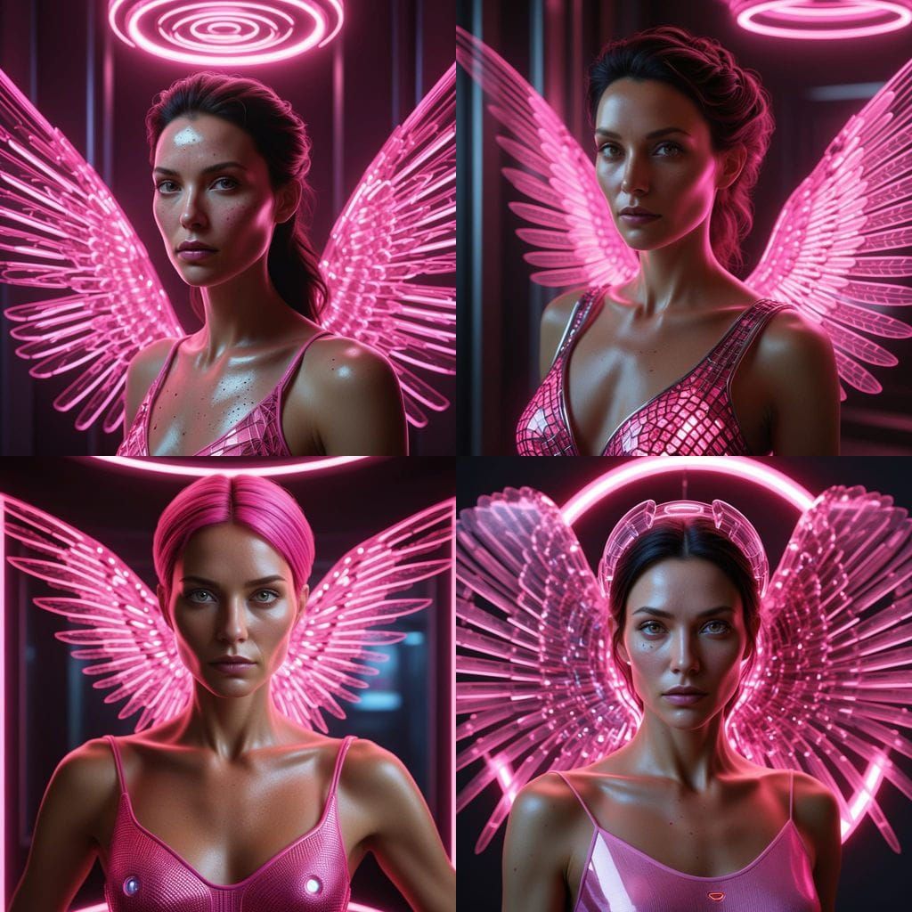 Cybernetic Angel in Neon Pink Light