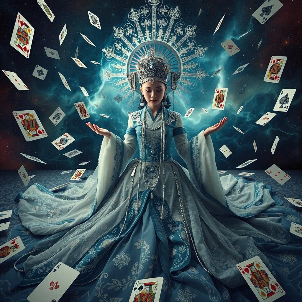Cosmic Queen in Hall of Cards with Kirlian Effect
