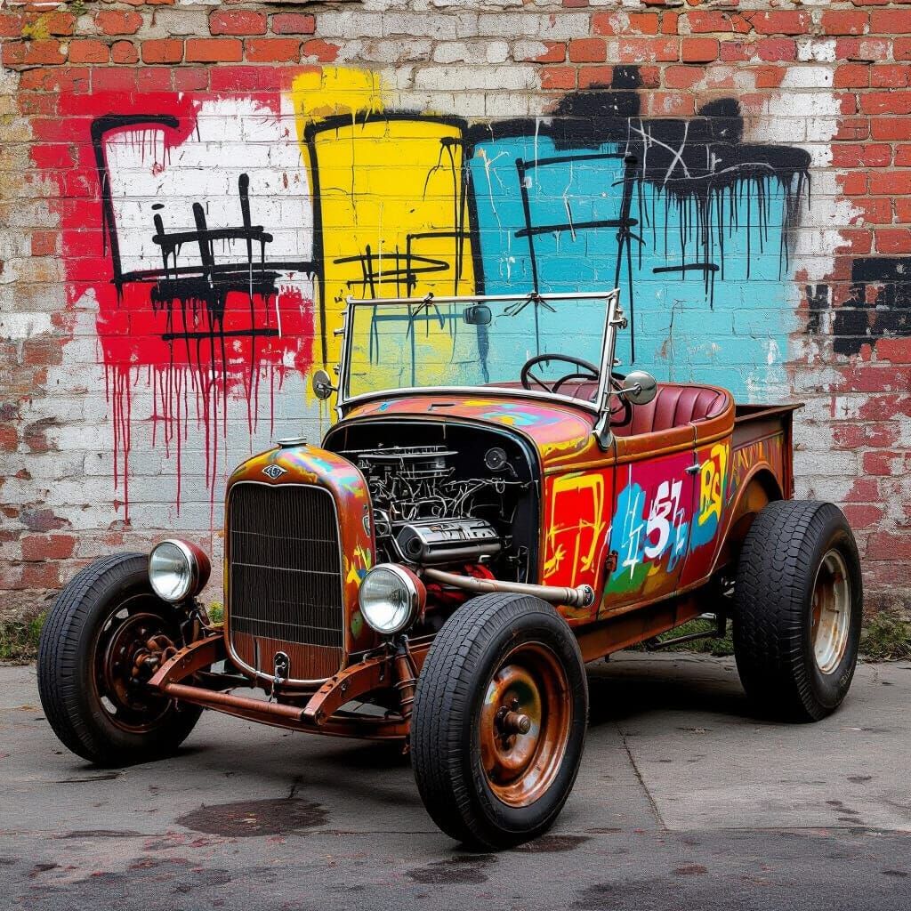Graffiti Hot Rod in Basquiat-Inspired Street Art