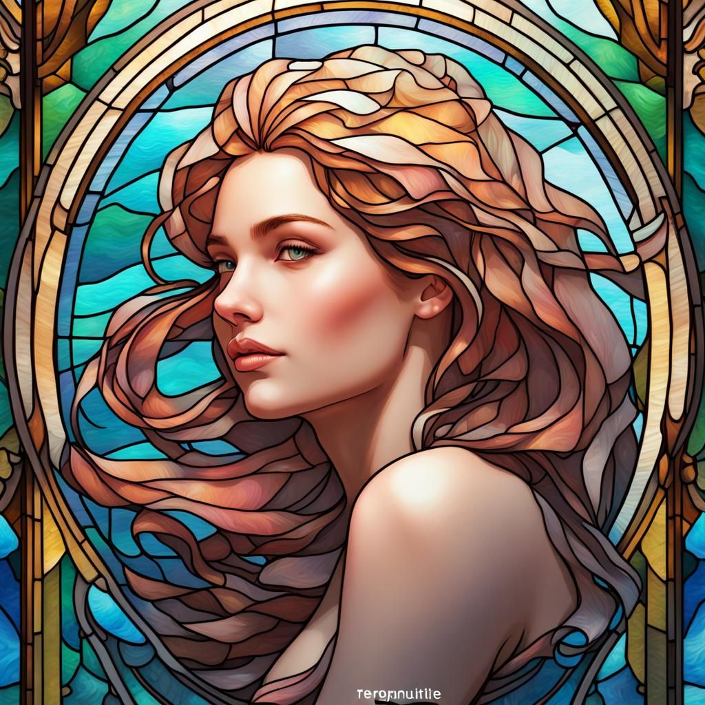 Stained Glass Mermaid Portrait in Digital Art Style