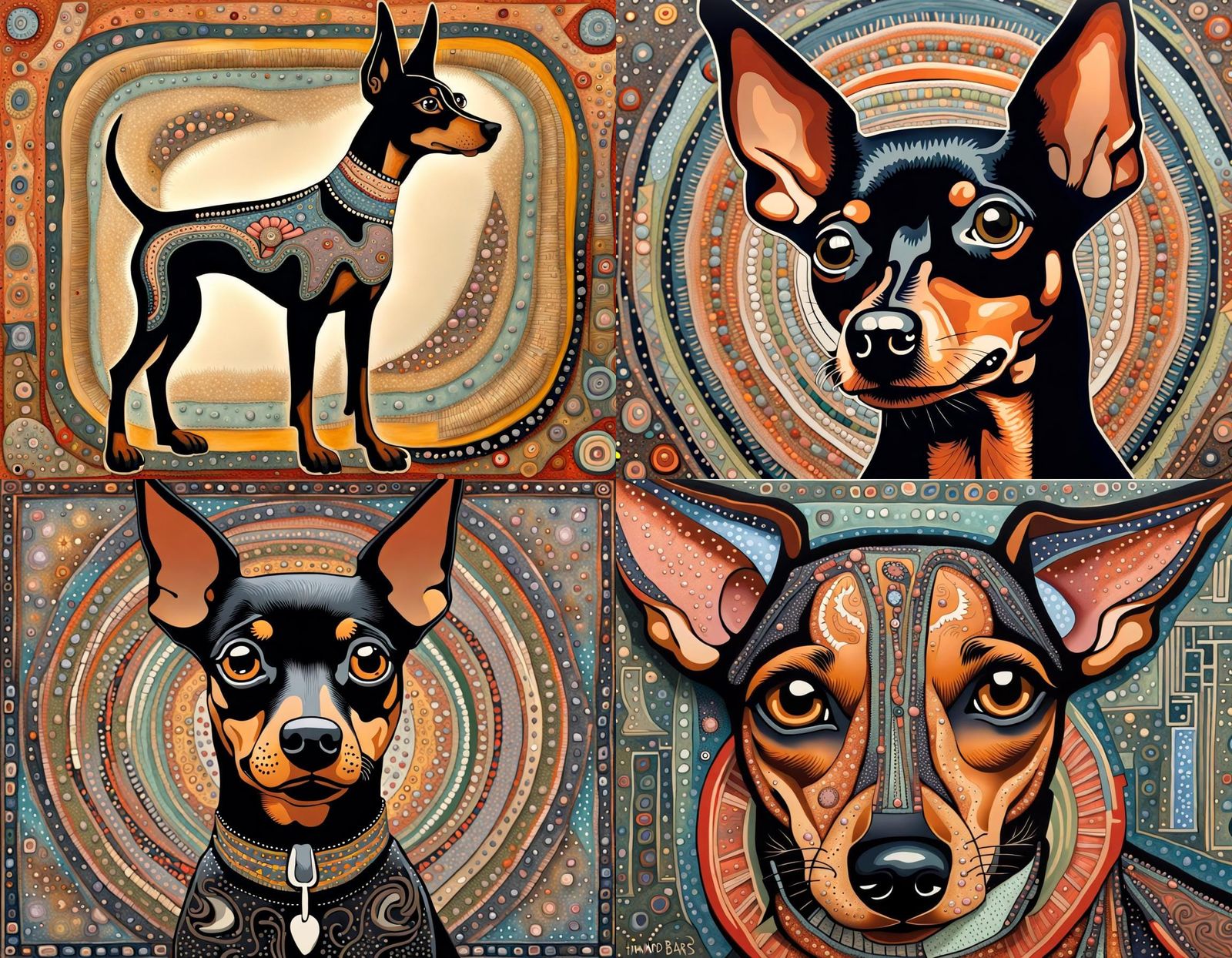 Whimsical Miniature Pinscher in Naive Art Style