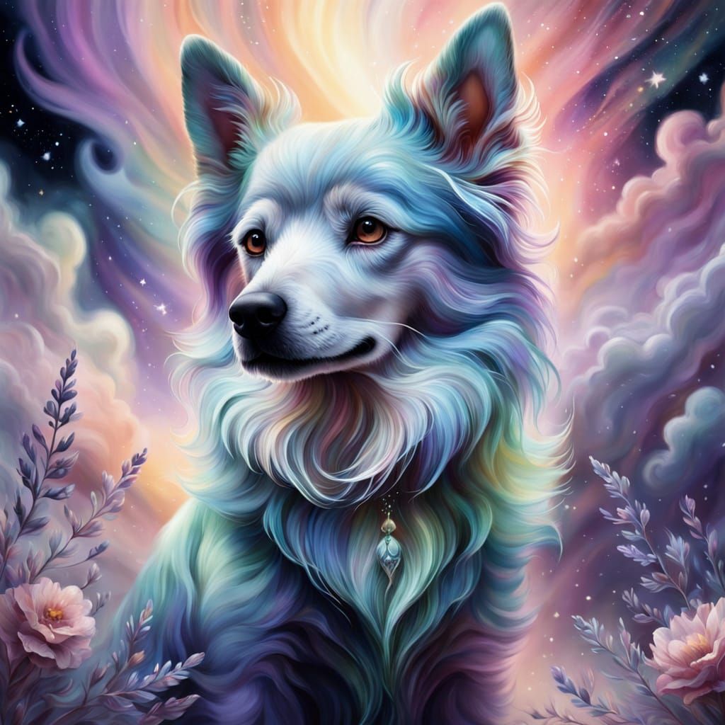 Ethereal Cosmic Canine in Shimmering Watercolor