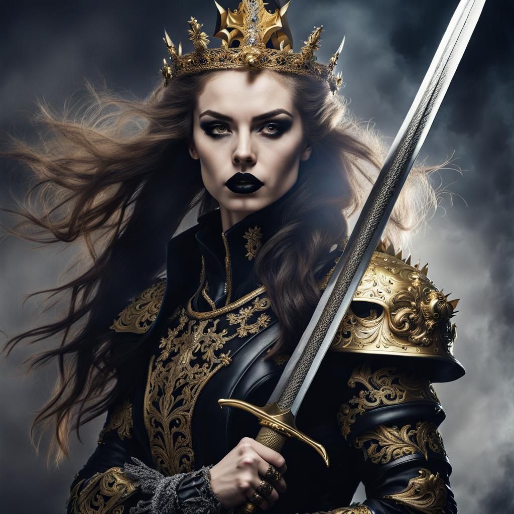 Gothic Noble Woman Warrior with Golden Armor