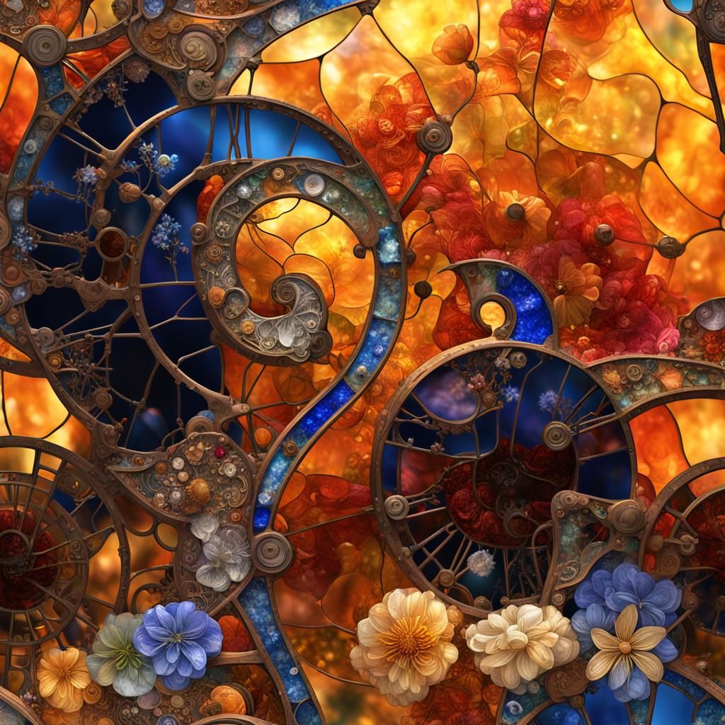 Steampunk Glass Flower in Klimt Style